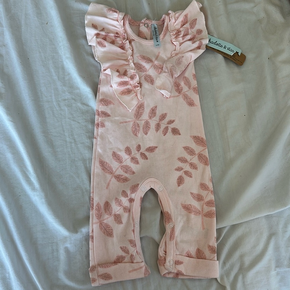 Charlotte & star pink leaf romper NWT